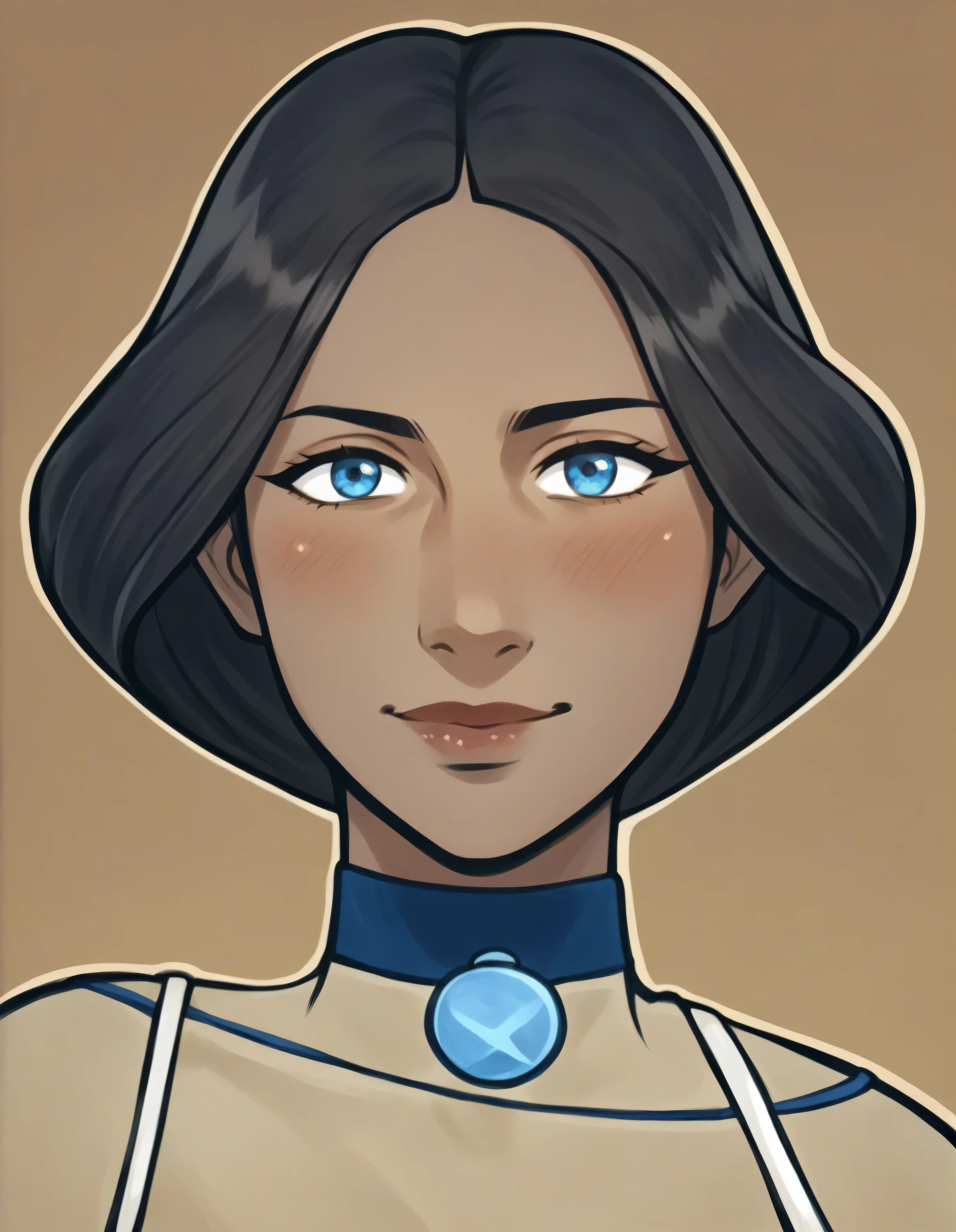 score_9, score_8_up, score_7_up, source_anime, katara, very long hair,hair flowing to the ground,, blue eyes, brown hair, black hair, hair ornament, hairclip, braid, single braid, braided ponytail, dark skin, dark-skinned female,lipstick, choker, short sleeves, revealing robe, revealing blue robe, indoors, standing up, elf ears, seductive smile, looking at viewer, solo, full body shot including feet,beautiful, well endowed, tall, sexy, slight blush,exposed shoulders, exposed midriff, cleavage, fingerless gloves,miniskirt, stylish thigh high,armor stylish thigh high boots, perfect face, perfect hands.