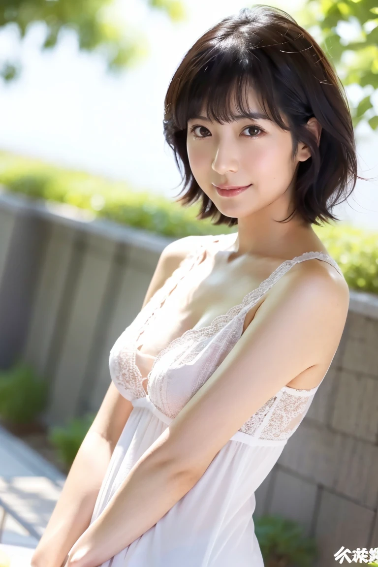(((One girl,alone))),(Highly realistic photos, High resolution, Detailed face, Beautiful Eyes) Japanese women, 30 years old, Cute Face, Nice body, Medium chest, ,Hairstyle, Healthy Body,Thighs、turn over、Depth of written boundary,panties、Narrow eyes,Light Smile、Wind、It's raining a little、Body like a model、shirt、Thong、Waterfront、Dark Shadow、Dark Sky