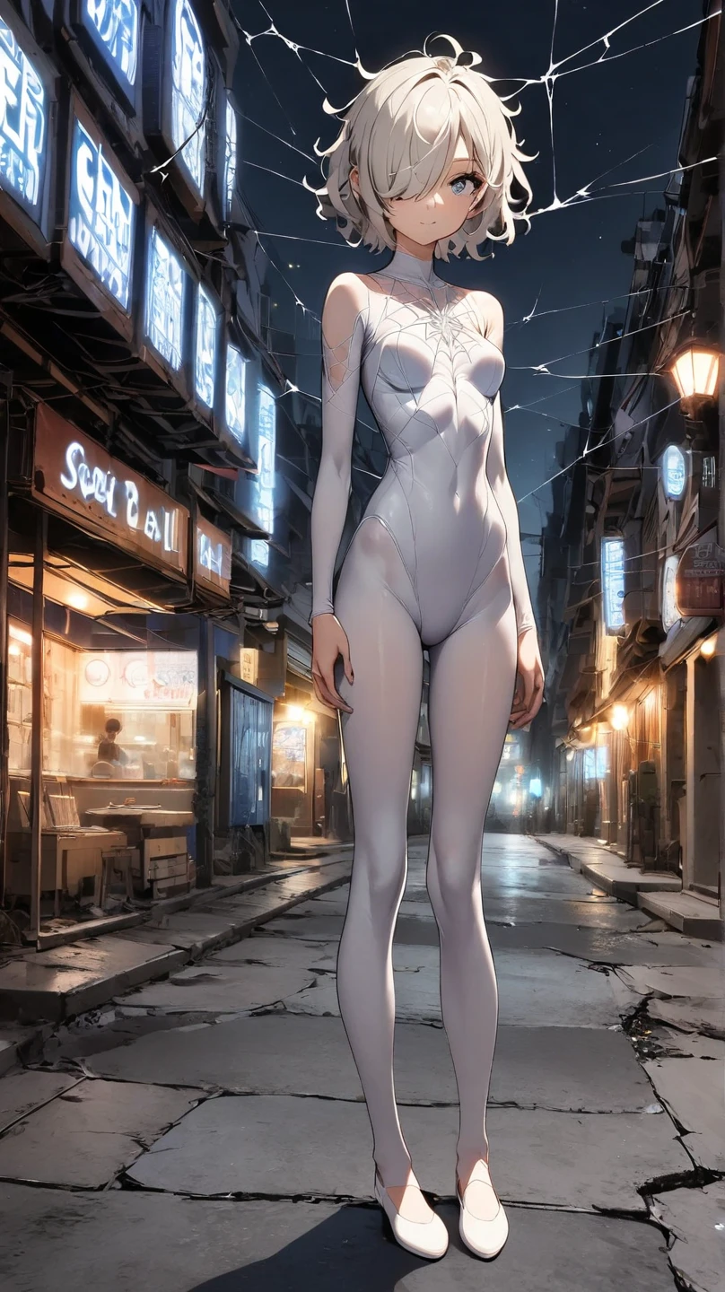 ((((ultra illustrated style:1.0)))),best quality,best animated,masterpiece,ray tracing, global illumination,1girl, solo,outdoors,standing, full body, see-through,white lace,athletic leotard