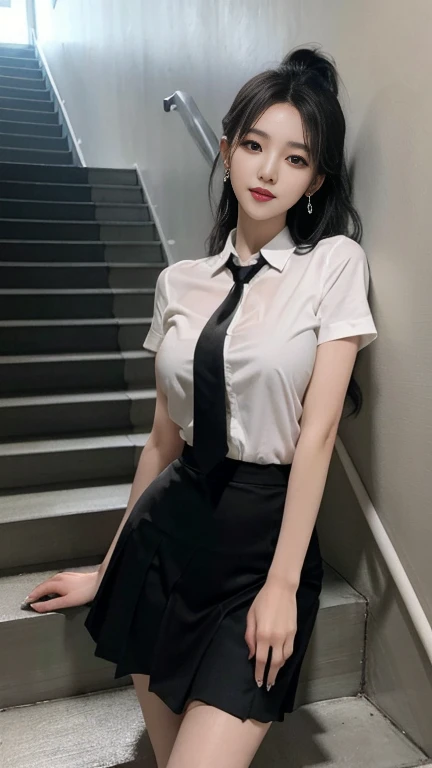 polo shirt、pantyhose/stockings、pendant、nsfw,revealing