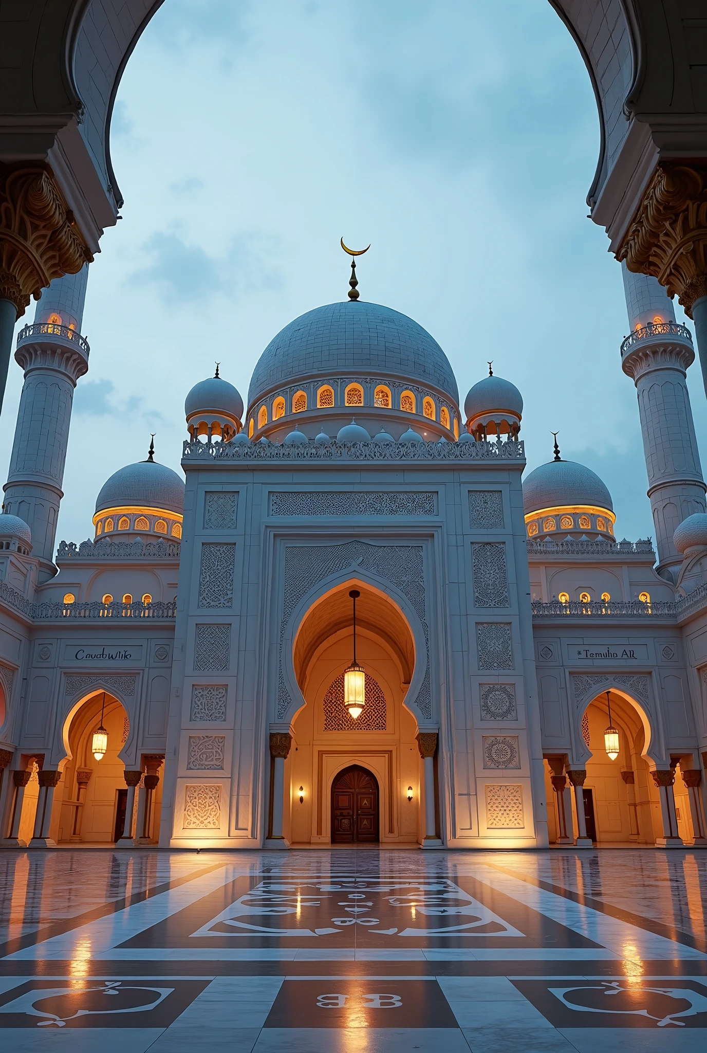 Make an old historical mosque have three dooms of it also add couple of men offering prayer, ((masterpiece, highest quality, Highest image quality, High resolution, photorealistic, Raw photo, 8K)), ((Extremely detailed CG unified 8k wallpaper)),