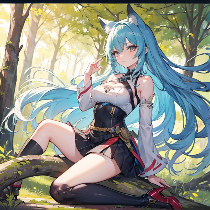 ((Highest quality)), ((masterpiece)), (detailed), One girl, Animal ears girl,Angle from below,On the tree