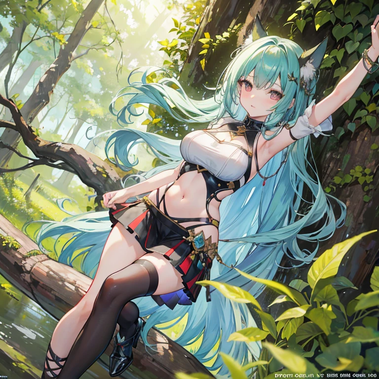 werewolf girl, ((fluffy skin)), paws on foots, fluffy fur on body, ((fangs)), ((claws)), tight slim crop top, cleavage, decolette, huge metal bracelets, huge metal collar, high over-the-knee boots, light green extremely_detailed_(lacy, fur, silk, satin)_(clothing, skirt), (light green clothing), detailed face, detailed beautiful shiny eyes, slit pupils, metallic reflections, futuristic city square, (tatooed, marked)_fit_muscular_body, (((1girl))), portrait, (full body), natural breasts, medium length hair, (masterpiece:1.4), (best quality:1.4), 1girl, photorealistic, ultra detailed, ((Real image)), ((realistic skin)), ((realistic face)),(illustration:1.05), (beautiful:1.05), (beautiful detailed eyes:1.05), (cinematic light:1.1), Full body, hair voluminous, perfect and well designed eyes, beautiful and delicate face, fair skin, real skin, (face detail), pores, super high resolution, 8k, parameters Best quality, masterpiece, super high resolution, (Realistic 2.0), More details, detailed skin, beautiful and aesthetic:1.2, fractal art:1.4, 16K, HDR, RTX, Ray Tracing, Radiosity, Anisotropic Filtering, Subsurface Scattering, light green neon, futuristic, vibrant colors, (((seductive laying)))