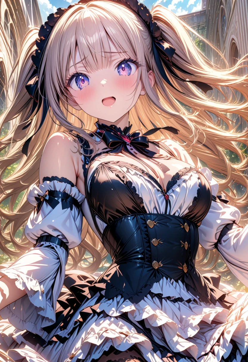 ((highest quality)),(ultra high resolution),(Super detailed),(detailed description),((best CG)),(best work of art),super precision art, great drawing art,(Art with precise details:1.5), (1 woman:1.5), beautiful and well-shaped face:1.5,(Beautiful skin with precise and detailed depiction:1.6),(Very precisely depicted French Maid outfit),provocative angle:1.6,gorgeous, masterpiece, best quality, high-resolution, finely detailed, extremely detailed and beautiful, distinct-image, 1 girl, solo, White French Maid Uniform, beautiful young teenage girl, 13 years old, pearly white skin, Blonde braided ponytail hair, adorable and cute facial features, golden-brown colored eyes, Black sheer stockings plump thick lips, tiny breasts, slender and slim toned body type, tall height(180cm), small narrow waist, wide curvy hips, plump large round ass, full body picture, cat-ears, cat tail