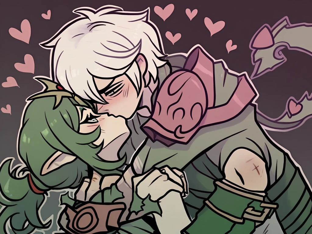 red-hair-saria, kneeling, ahegao, red hair, naked, red hairband, doggystyle sex, shota-boy, living room, on all fours, blonde boy, nipples, blonde link, the legend of zelda, hat, medium breast, pulling red hair