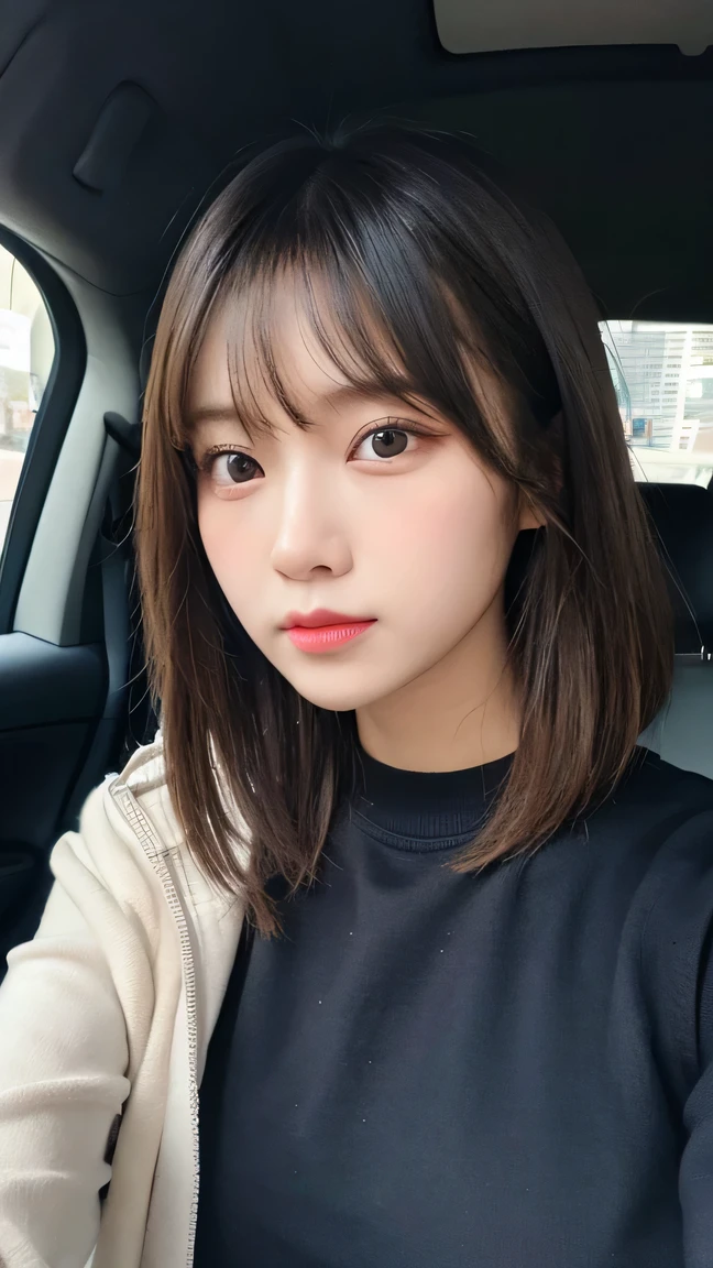 Arabian Asian woman in black t-shirt, Medium Short Hair、Yoshitomo Nara, shikamimi, Chiho, mayuri shiina, sakimichan, For whom??, Chiho ashima, Cute beautiful face of a girl, [32k hd]^10, narumi kakinouchi