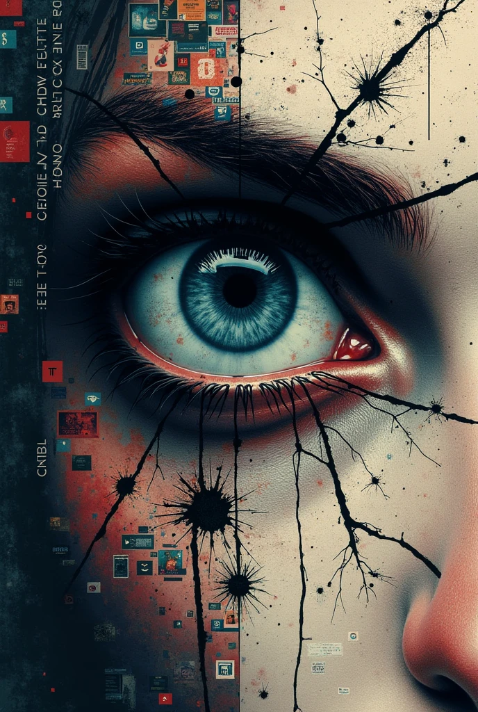 an eye reflecting the destruction of the world