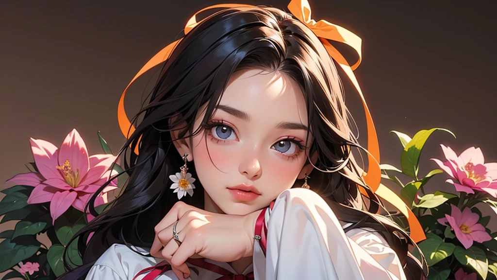 masterpiece, best quality, 1girl,houraisan kaguya, jeweled branch of hourai,branch,black hair,long hair,red eyes,skirt, wide sleeves,grey background, look viewer, (full body)