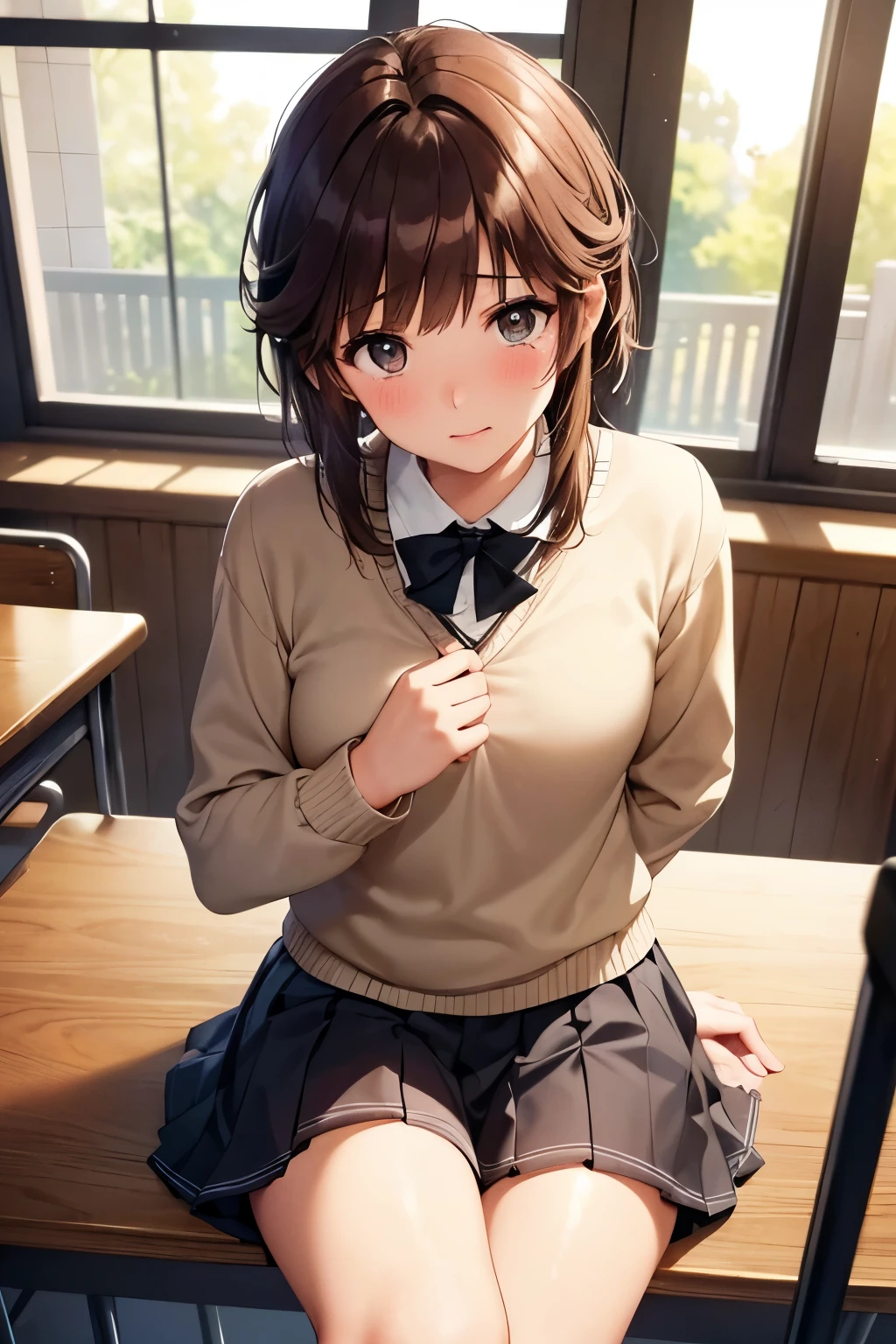 (( girl))、 shiny brown hair , ( beautiful茶色の目、輝く目fine grain)、 crying face、超fine grain、High quality face, Very fine grain,cowboy shot、 girl, Like, evening,
(( top quality, 8k, Masterpiece: 1.3)),
beauty, Hide your face, 1 girl, beautiful: 1.3,
school uniform, short , ( in the classroom ),
High quality face, detailed lips , fine grain, double eyelid, がI was showered with sexual fluid by a pervert後, short hair,Being sexually abused, I was showered with sexual fluid by a pervert ,Open your heart, Sitting, ,