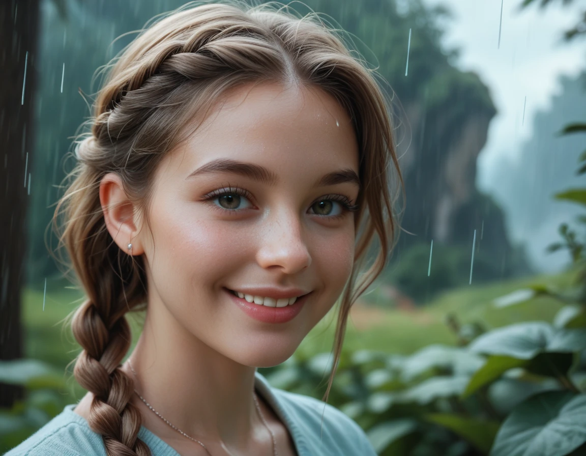 (watercolor painting, soft, vibrant, blended, hand-painted:1.2) <lora:sd15_OliviaChristie_v1:.9> OliviaChristie, focus on eyes, close up on face, huge smile, hair styled waterfall braid hair, lens flare,