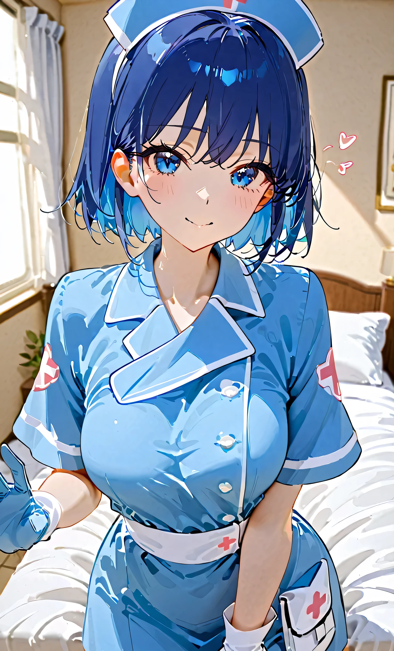 Masterpiece, Super Masterpiece, Ultimate Masterpiece, , Handjob Gesture, Girl, Blue Hair, Blue Eyes, Kiriya Aoi, Nurse, Gloves, From the Chest Up, Handjob Gesture Close-up, Handjob Gesture Special,