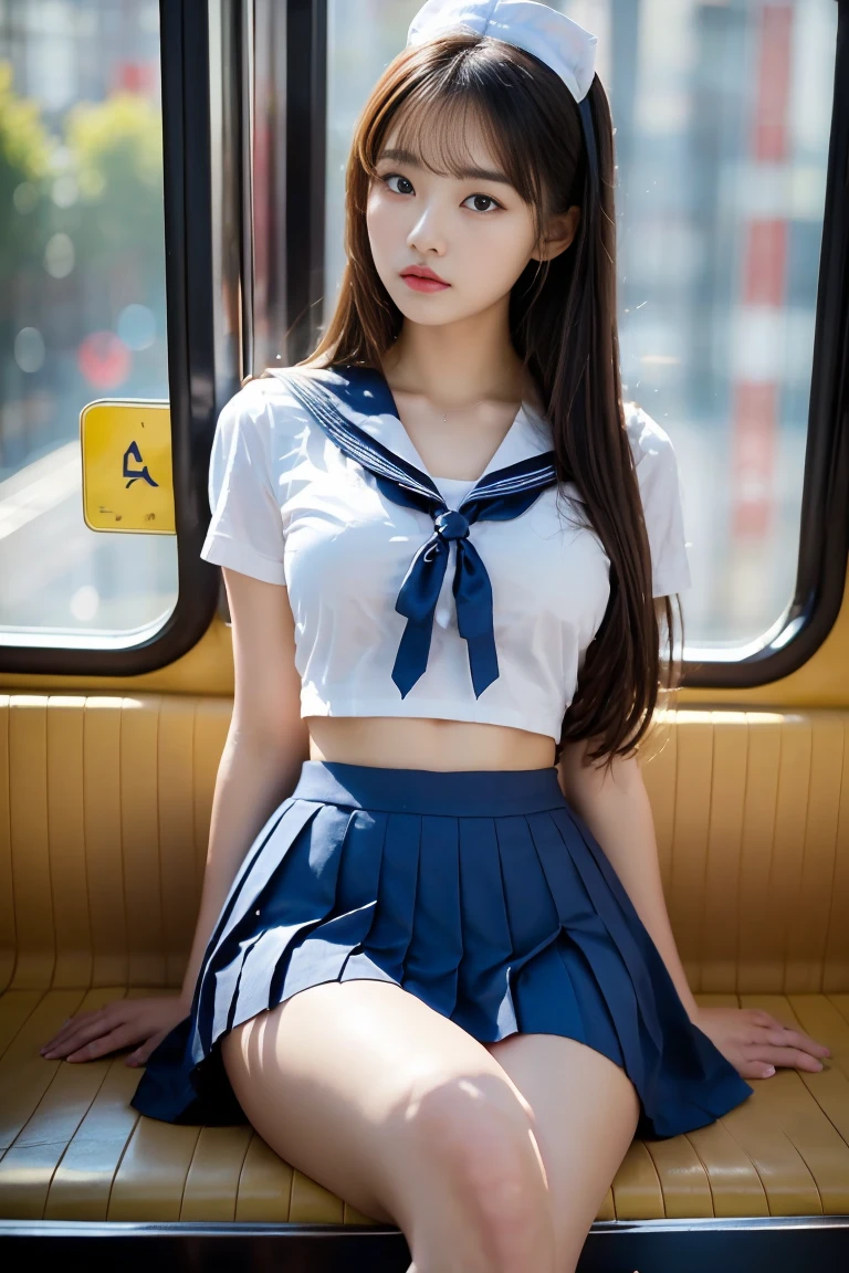 {{{masterpiece}}}, {{{highest quality}}}, {{super detailed}}, {figure}, {{very delicate and beautiful}},
break,{Cute high school girl wearing a sailor suit sitting on a bench}, a surreal , Dress like a , surreal , {Photo of high school girl posing},, {{She is wearing a white miniskirt and high socks.}}, Girl Cosplay