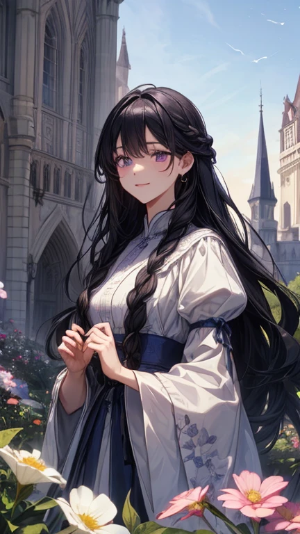A woman, long hair, big chest, at the park, playing with kitten, high quality, best detailed, ultra hd, 8k, master peace
