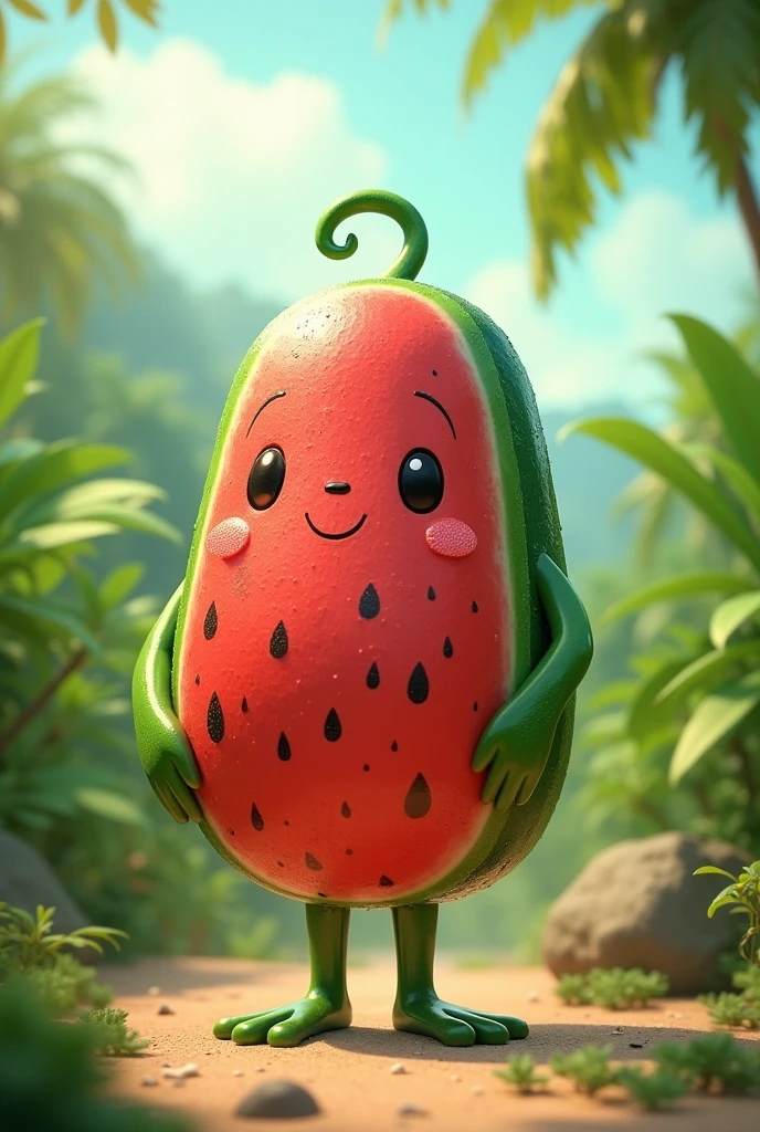   in a watermelon suit