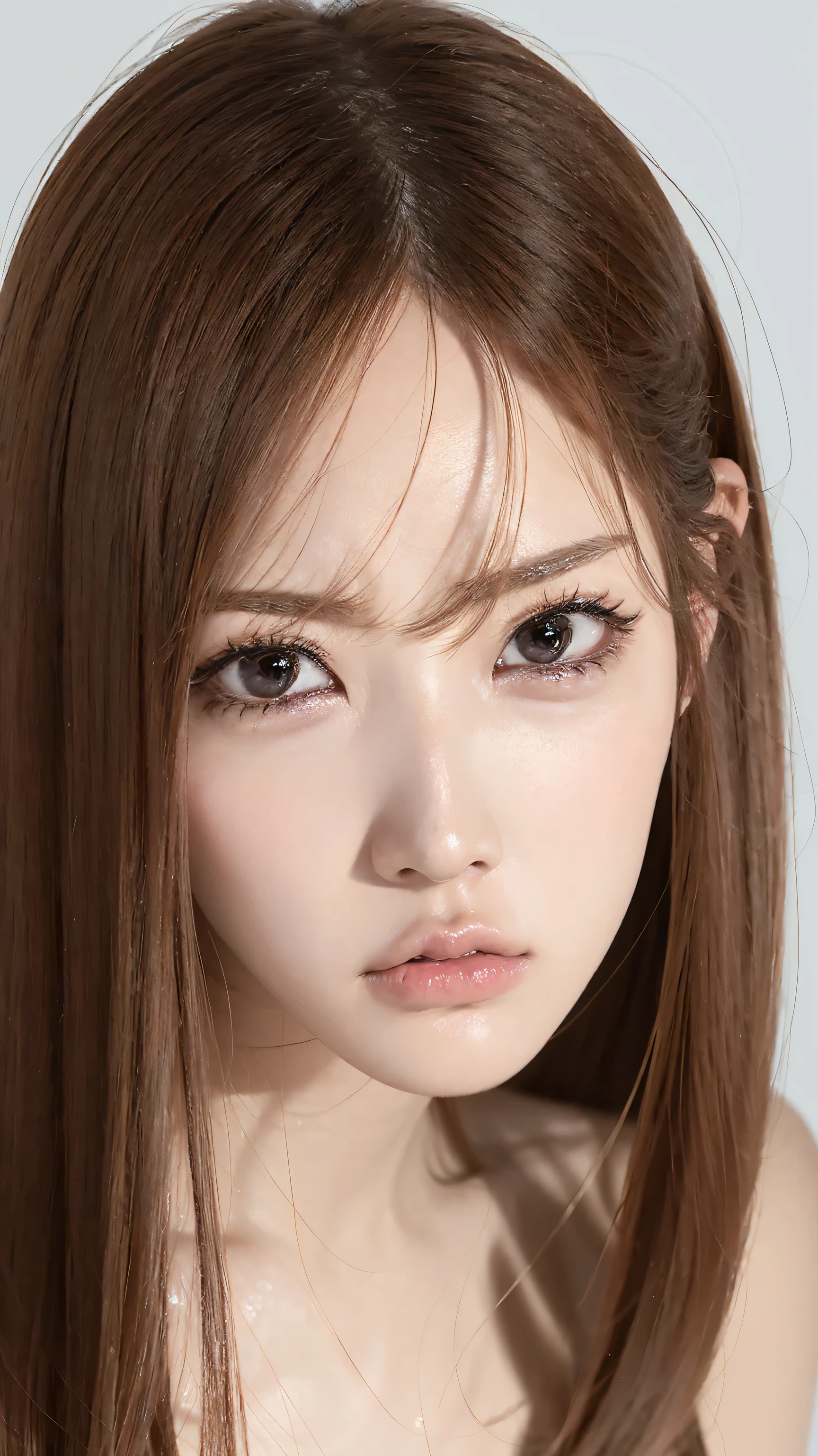 Showing off your nostrils、Her Cold Stare Looking Down 、Face zoom for the entire face、Look down at me from above、My forehead is narrow and my face is small。 One Woman's Perfect Face。 high quality close-up 、 Face Up 、 VERY REALISTIC SKIN 、 Very Well-Faced Woman 、 Angry woman 、 An angry raised eyebrow 、 She's staring into our eyes 、 Very angry look 、 、 completely naked、 、I'm naked 。 . . The background is simple , face up from the front