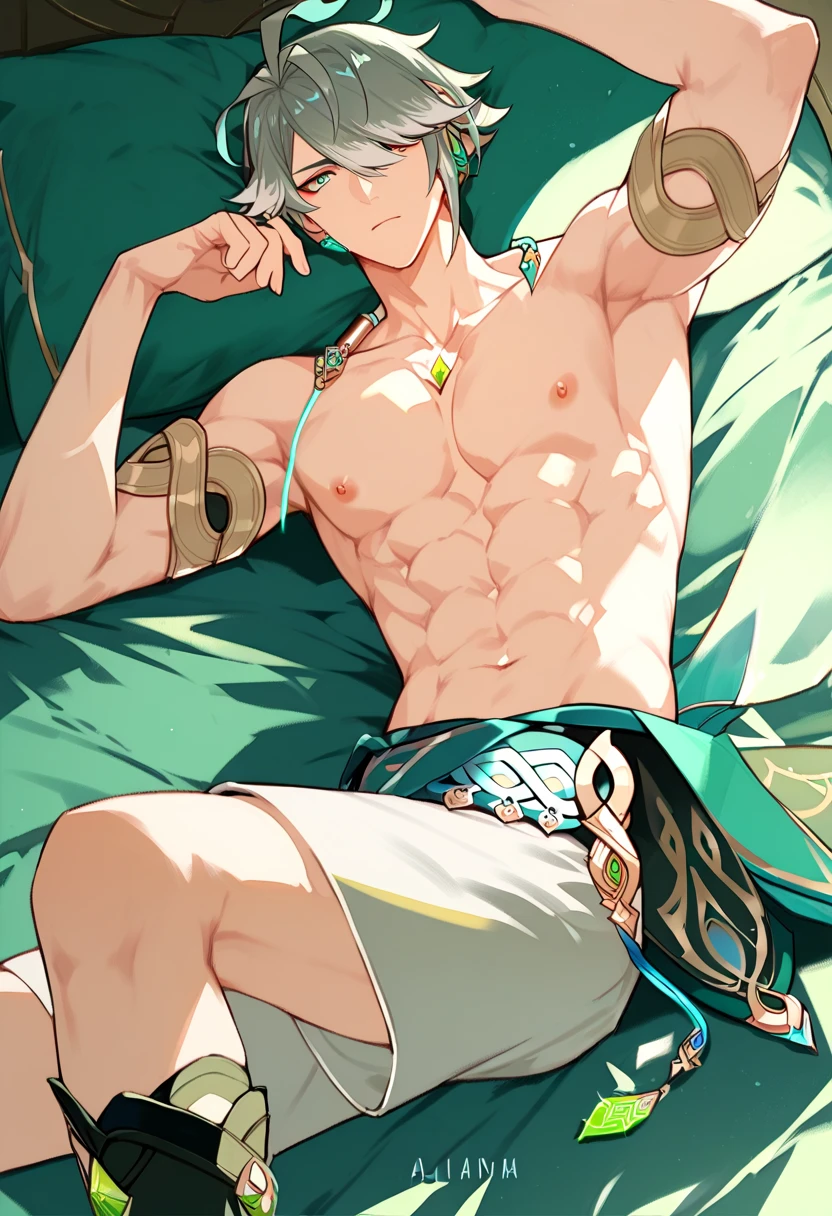 1boy,dark green hair,best quality,masterpiece,extremley,yellow eyes,male focus,beautiful eyes, make a head hand, blush, inside, bondage breast, expose, naked, medium breast, masterpiece, best quality, more detail, shine from the light, laying on floor, tape and bondage, rope tight body, crying, angry, pussy, struggling, blush, kidnapped, Xiao (genshin impact)
