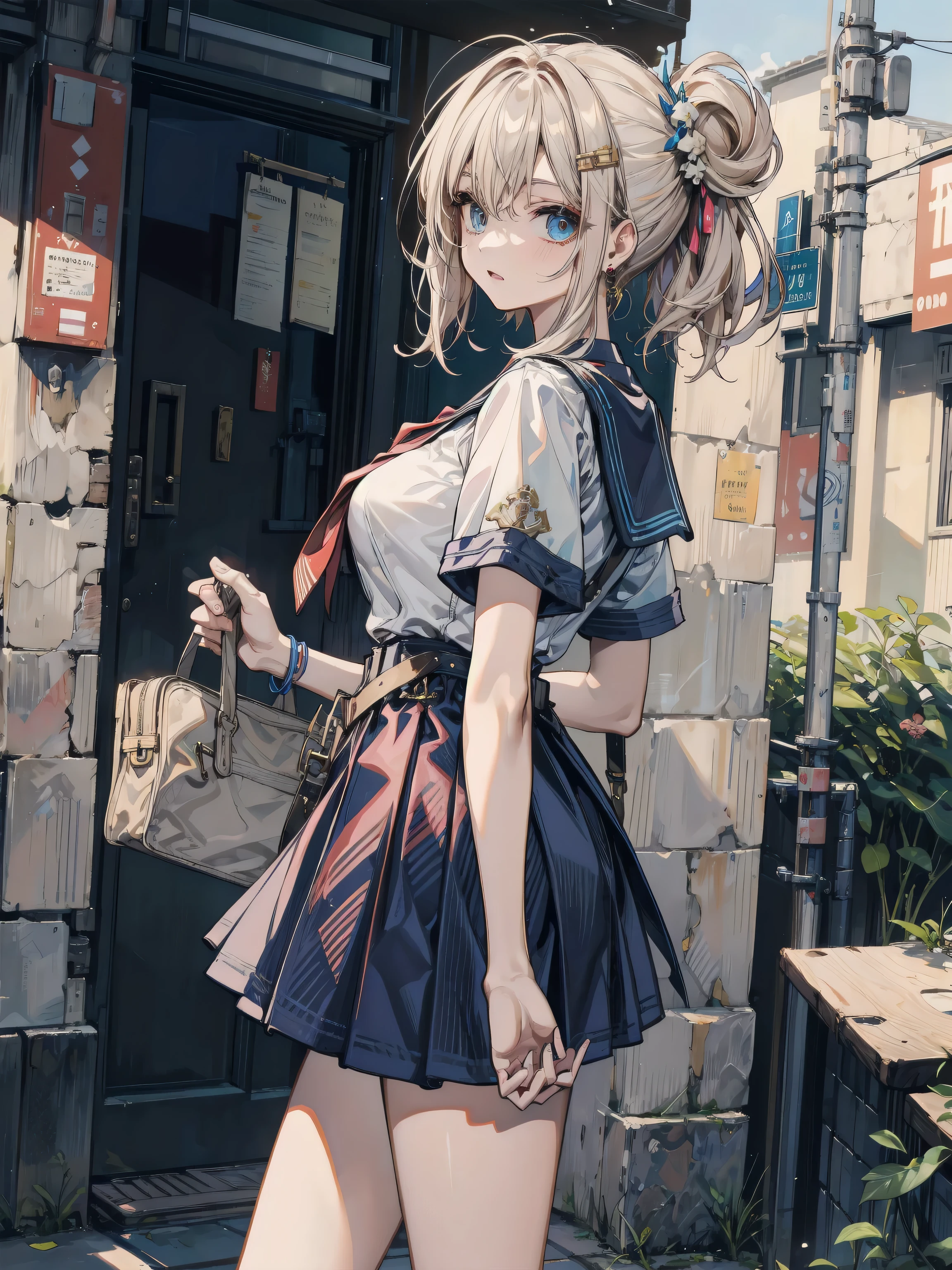 ((butts and back focus)),looking back,low angle,from below,((masterpiece, highest resolution,best quality)), (beautiful illustration), ((1girl,cute,young,semi long beautiful siver blonde hair,blunt bangs,beautiful eyes)),(solo),(beautiful elegant office blouse and black skirt),(walking around the flower park),
innocent smile, white over-kneehighs,Lace chalker, wristband, fingerless gloves, over-kneehighs,
Lace chalker, diamond necklace,wristband, fingerless gloves, earrings, cinematic lighting, windy,flower park,big city,busy street,day,blue sky,flowers and trees,crowded,