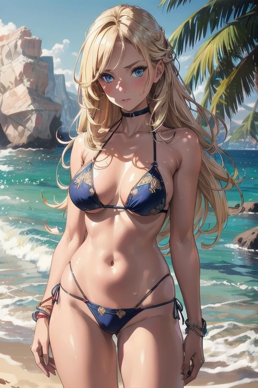 Draw Samantha, only one character per image. a unique female anime-style character. Long, blonde hair cut down to the waist, blue colored eyes, smirk on face, small waist and big butt. Samanta is wearing a purple thong bikini going up her ass. Back view with legs open. Back view from bottom to top. Samanta is very hot with the perfect ass. Long hair reaching to the waist. big and perky ass muito gostosa com biquíne fio dental roxo em um barco de luxo em alto mar. Long hair down to the waist. big and perky ass, breasts small. View from the back on a luxury boat ride. big and perky ass vista por baixo
