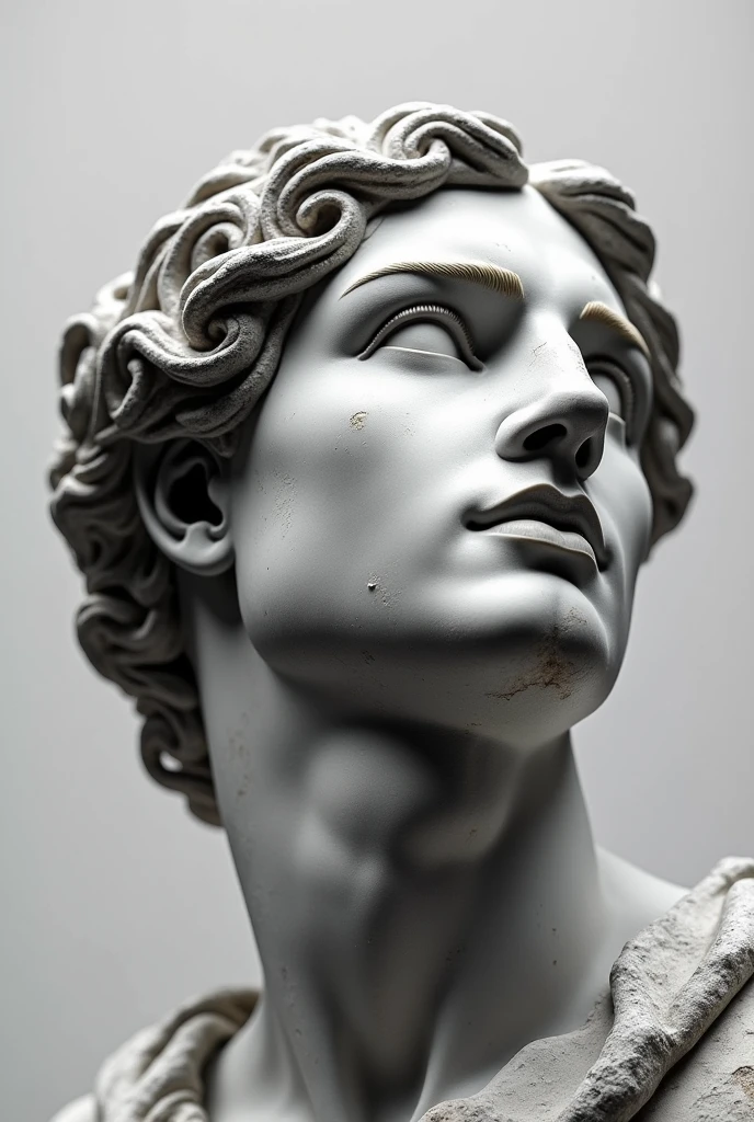 Marble statue of a male warrior god, cinematic lighting, depth of field, bokeh, realism, photorealistic, hyperrealism, professional photography, uhd, dslr, hdr, ambient occlusion, iris and pupil rendering, advanced color grading