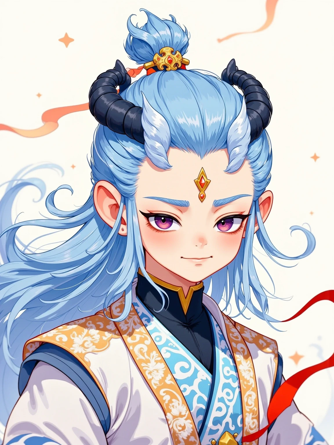 Chinese mythology, Boy,, loong, Dragon, ocean, Coral, pearl, bubble, Ao Bing, Scales, silver hair, blue hair, ahoge, long hair, antlers, forehead jewel, dragon horns, eye reflection, gradient eyes, pupils sparkling, evil smile, anime, Ukiyo-e, anime style, god rays, cinematic lighting, cowboy shot, close-up, UHD, masterpiece, ccurate, anatomically correct, textured skin, super detail, high details, high quality, award winning, best quality, highres
