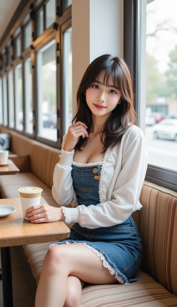 girl, solo, smile, in the cafe, antique interior