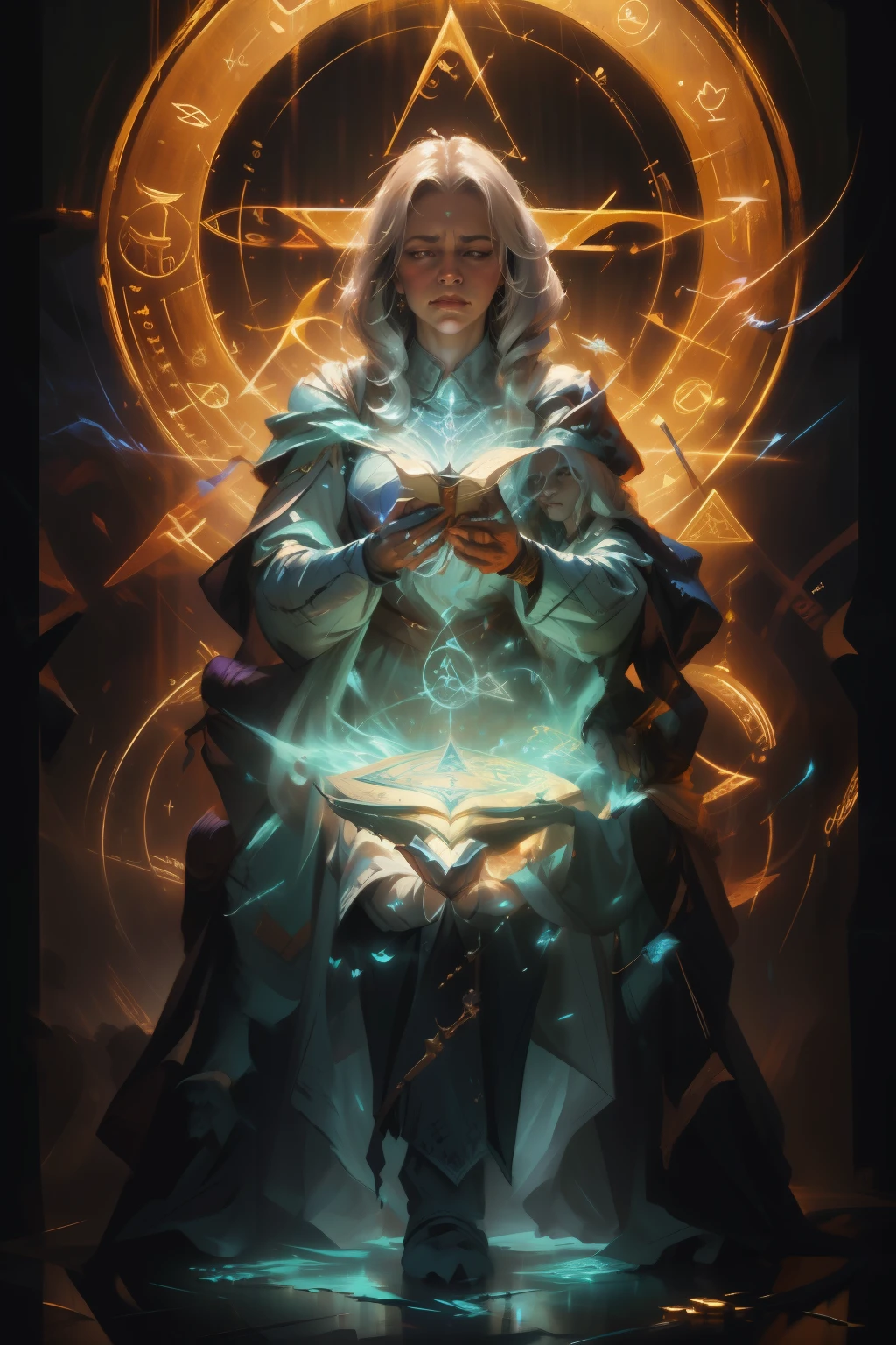 glowing symbols, magic spell, oil painting, cinematic lighting, highly detailed, photorealistic, 8k, masterpiece, concept art