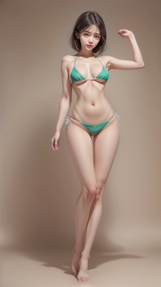 16k, arms behind the head, (((open legs)), masterpiece, golden string bikini, (((erotic)), 23-year-old korean woman, wide waist, ((open legs)), (open mouth languidly), (eyes wide open), sweaty and shiny skin, brown hair, disheveled long hair, watch viewer, full body, perfect body