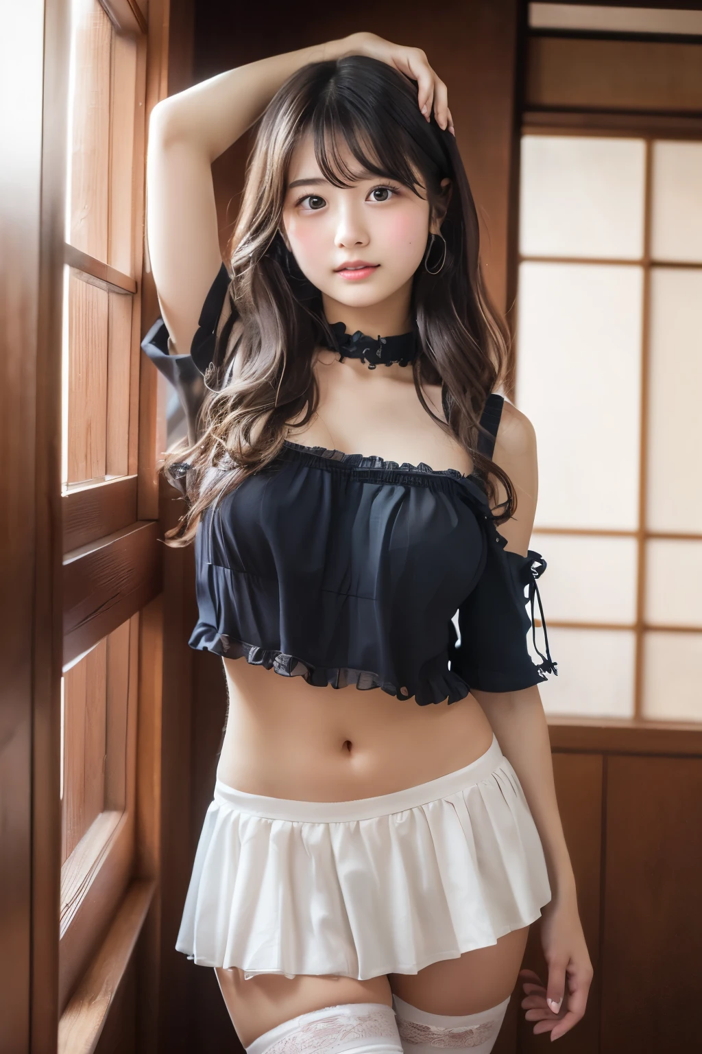 masterpiece、top-quality、ultra-detailliert、illustratio、colourfull、Faltcolor、depth of fields、lensflare、1girl in、realphoto、hi-school girl、Waist-length black hair long straight hair、👓looking at the spectator、School、Classroom、small breasts、transparent breast patch、bulging areol bulging nipple delicate skin、serafuku、no-bra Delicate texture、delicate cloth、Delicate beauty、Rolled up skirt Evening scenery 🔞Captivate the audience
