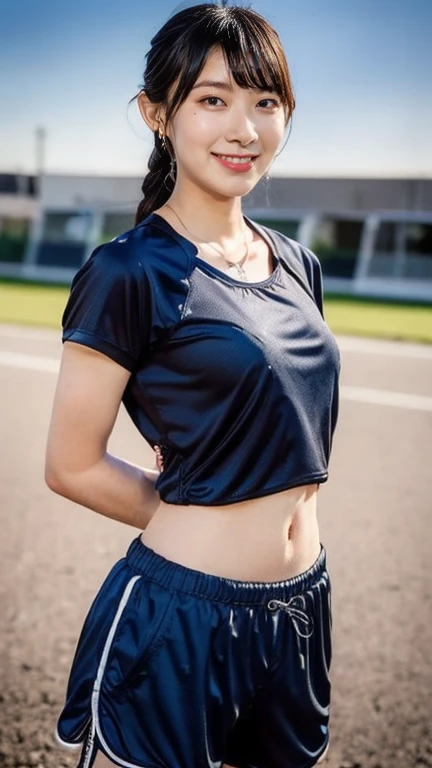 1girl, black hair, brown eyes, high quality, ultra detailed, masterpiece, realistic, sports clothes
