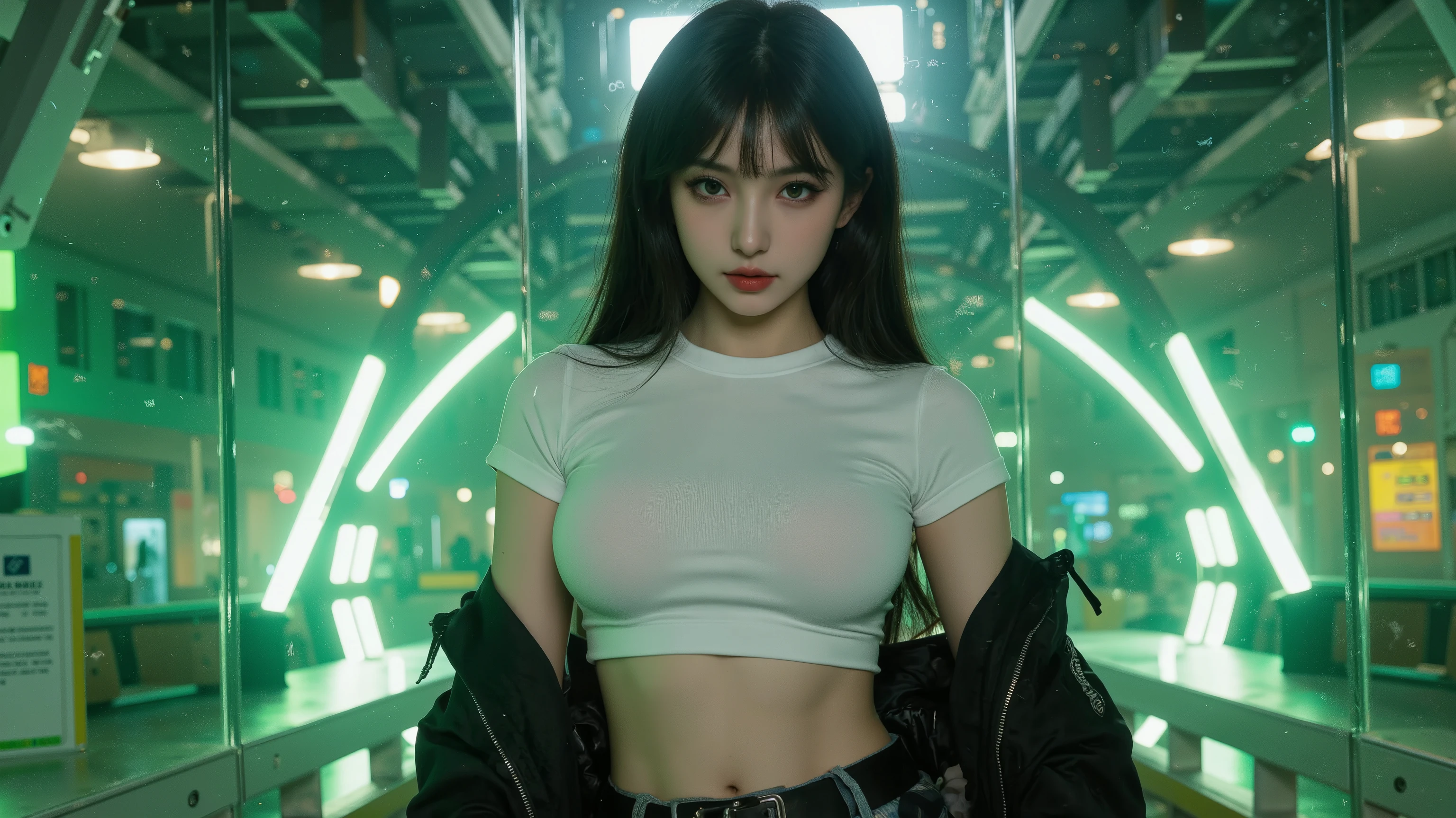 (1 girl:1.3), Solo, (((Highly detailed face)))), ((Highly detailed eyes and face)))), Beautiful detailed eyes, Body parts__, official art, unified 8k wallpaper, ultra detailed, beautiful and beautiful, beautiful, masterpiece, best quality, original, masterpiece, ultra fine photography, best quality, ultra high definition, realistic realism, sunlight, full body portrait, amazing beauty, Dynamic pose, delicate face, vivid eyes, (from the front), she is in a bikini, red and black color scheme, highly detailed city roof background, rooftop, overlooking the city, detailed face, detailed complex busy background, messy and gorgeous milky white, highly detailed skin, realistic skin details, visible pores, clear focus, volumetric fog, 8k UHD, DSLR, high quality, film grain, fair skin, Photorealism, lomography, futuristic dystopian megalopolis, translucency