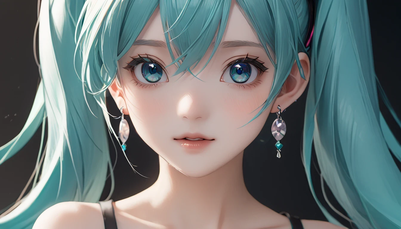 ((( Hatsune Miku)))、(masterpiece, Highest quality:1.2), One Girl, alone,Bony body、、Earrings、Close-up、
