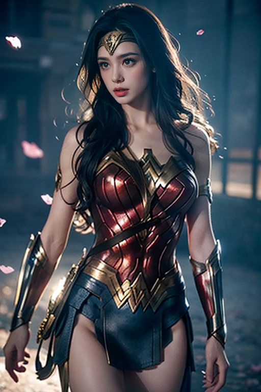 (Masterpiece: 1.5), (Best Quality: 1.5), High Definition, High Detail, 3DXR, 3DMM,1 Girl, Solo, Skin Highlight, Sharp, Clear,Female Body Set Big, Wonder Woman Costume Dress, In the Ruins of the Night, Fire, Burning, 8K, RAW Photos, Top Notch Quality, Masterpiece, HDR: 1.2, Highly Detailed RAW Color Photos, Professional Grade Photos, ( Realistic, Photorealistic: 1.37), (Highly Detailed Skin: 1.2), Ultra High Resolution, Exquisitely Detailed Eyes, Bleeding, Bruising