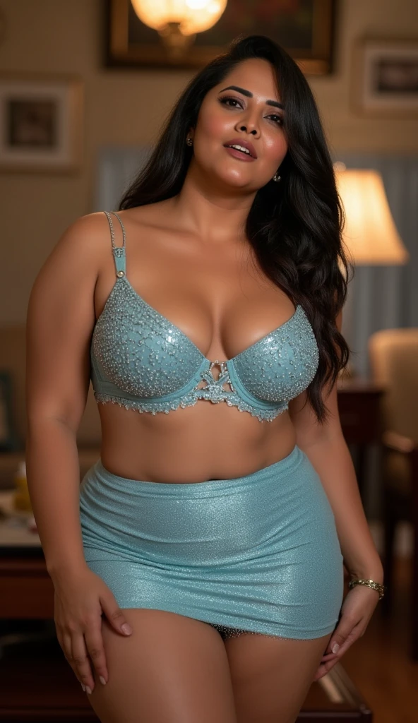 RAW,janhvi kapoor, Best quality, high resolution, Masterpiece: 1.3), Beautiful woman, high resolution,((Stunning tube top lingerie showing cleavage, wearing belly chain, in patiala pant)), Masterpiece, Soft smile, short dark hair, Beautiful indian woman wearing bikini, dark clouds, high resolution, 4k, HDR, photorealistic, realistic, sweaty skin, thin face, big breasts, perfect makeup up, big eyes, glossy lips, perfect nose, smile soft, thick sexy body, portrait, realistic, photo, Kneeling , dirt on clothes, ((( surrealisme))), full_body_shot,, backlit, rays of light, volumetric lighting, detailed face, very detailed, curvy shape body, wet skin, wet clothes, wet body, wet hair, curled, round face, spread your legs, looking at viewer, smiling, clothes shiny, oily clothes, varied poses, fat vagina, cameltoe, fat abs, erotic, teasing