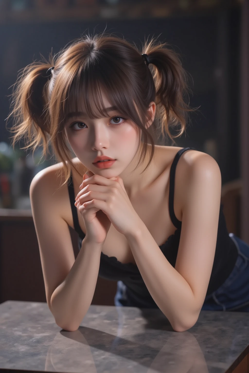 NSFW, 8k, High-level, absurd, masterpiece, best quality, primitive, very detailed CG, very detailed wallpaper, perfect lighting, Extremely detailed (((The personifying " Chiaki Kuriyama in Kill Bill " as a Little Girl))), MysticSight, Tyndall effect, Tyndall scattering, Studio gray background with (many Dazzling RainbowColor particles BokeH:1.28), (RoundlyButts, ThighGap), (Exposed:0.4), (Assfocus with looking ahead), BREAK (NOGIZAKA face variations) Extremely Detailed very KAWAII face variations, perfect anatomy, Childish, captivating gaze, elaborate detailed Eyes with (sparkling highlights:1.28), long eyelashes、Glossy RED Lips with beautiful details, Coquettish tongue, Rosy cheeks, Radiant PearlSkin with clear transparency . { (Dynamic LifeLike expressions:1.4) | :d) }, (large eyes:-1) .
