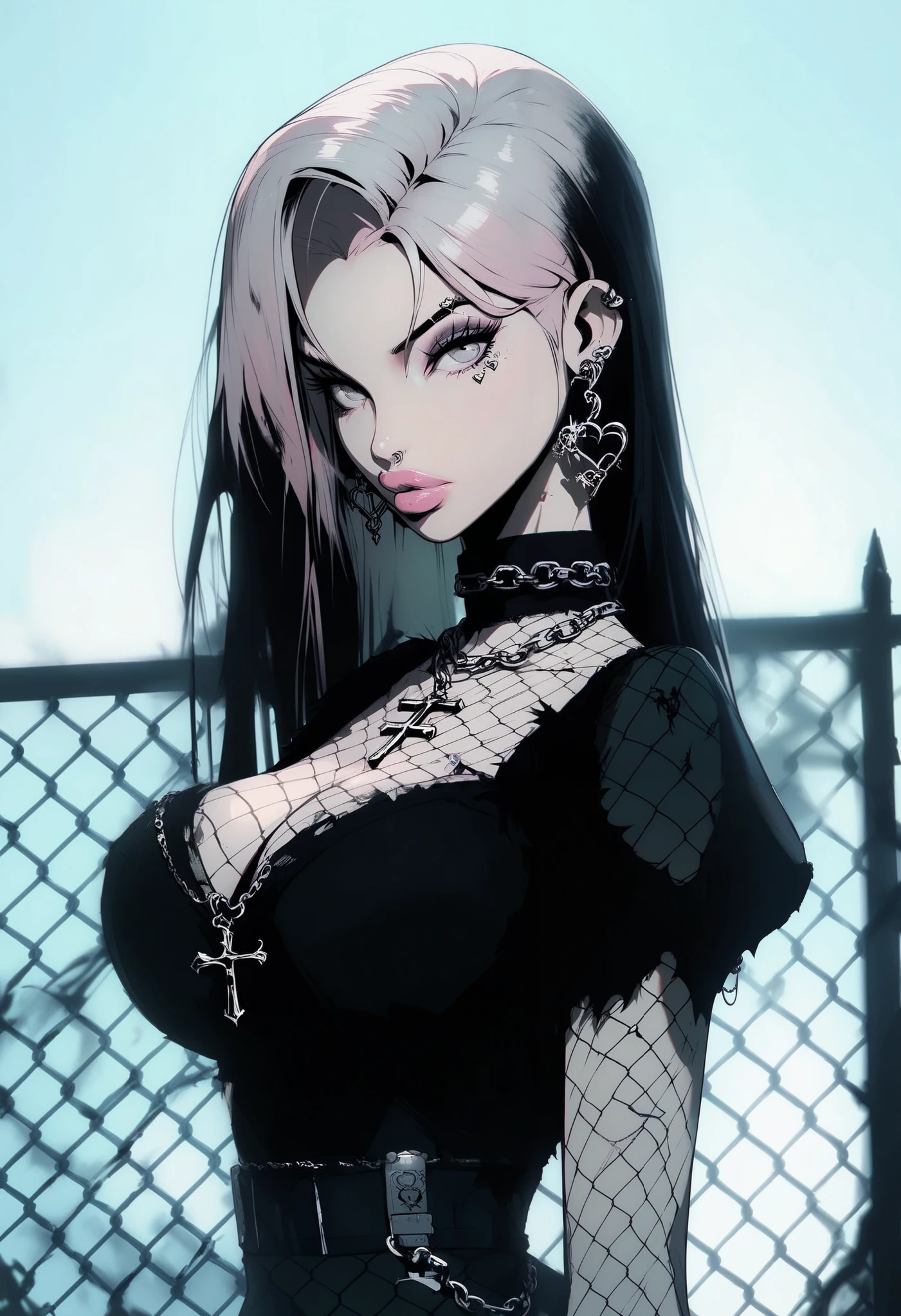 araffe dressed in a black top and a black jacket, katthekunt, thicc, 1 7 - year - old goth girl, she has a jiggly fat round belly, goth girl, pale goth beauty, goth aesthetic, goth girl aesthetic, goth vibe, taken in 2 0 2 0, cosplay on black harley queen