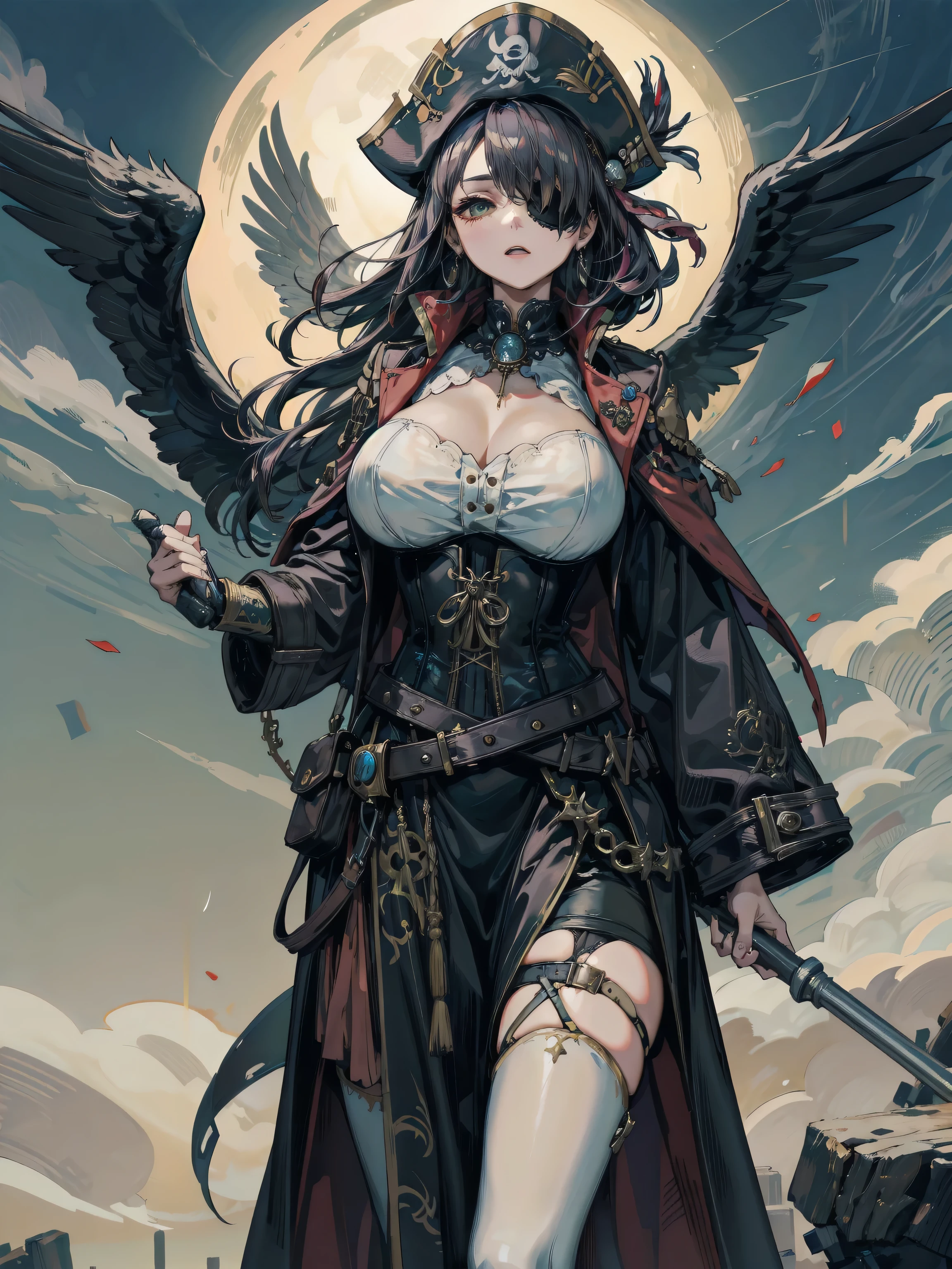masterpiece, best quality, ultra-detailed, anna tekken7, 1girl, ((mature face, milf)), thick, tall, hair flower, bob cut, black dress, feather trim, solo, on a mountain, cowboy shot, volumetric lighting, intricate details, tonemapping, sharp focus, hyper detailed, <lora:anna williams:0.7>