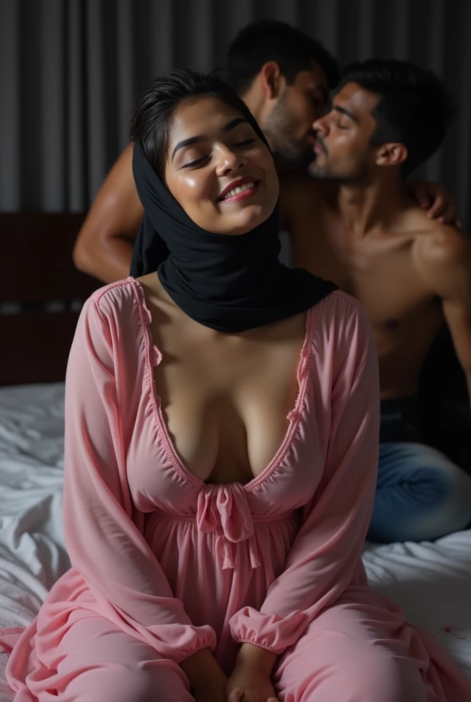 Masterpiece, A beauty pregnant Deepika Padukone with hijab, cute chubby, romantic, best quality, 2others, naked couple, mature, adult, height difference, different pose sex, intimate, smile, happy, love, swirling wind, night scene, Asian man touch nipple, man with short hair, man with big penis realistic, woman with long black hair, woman with huge breast, open legs show pubic hairs, dark hairy pussy, perfect anatomy