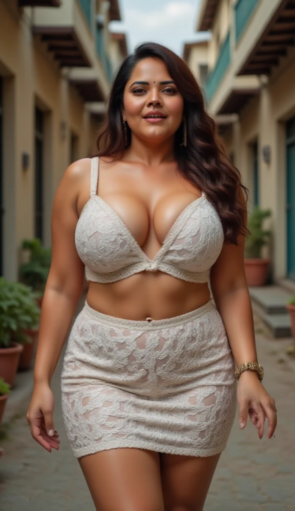 A half body of woman in a dark colourful fitted dress posing for a perfect loop lighting photoshoot, light colourful bra, lacey, posing in bra, gorgeous woman, cleavage, wavy lingeries, angela white, jaw-dropping beauty, wearing bra, (cinematic realistic City Skyline background behind her), curvy model, sexy push up bras, attractive girl, (((big breasts))), busty, with large breasts, attractive woman, jaw dropping beauty, (long wavy thick hair), (((big body shape))), ((City Skyline)), ((wearing a fitted dress))