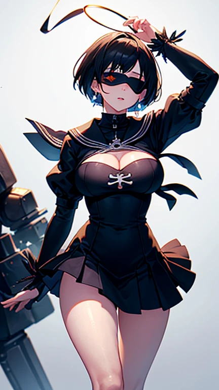 (masterpiece, best quality), intricate details,
<lora:OuroKroniiLORA:0.8> Ouro Kronii, 1girl, solo, breasts, short hair, skirt, shirt, thighhighs, gloves, long sleeves, bow, cleavage, bare shoulders, jewelry, white shirt, earrings, detached sleeves, sleeveless, black gloves, striped, puffy sleeves, black thighhighs, miniskirt, black skirt, bowtie, clothing cutout, sleeveless shirt, chain, blue bow, cleavage cutout, vertical stripes, zipper, asymmetrical legwear, striped skirt, head chain, bow earrings