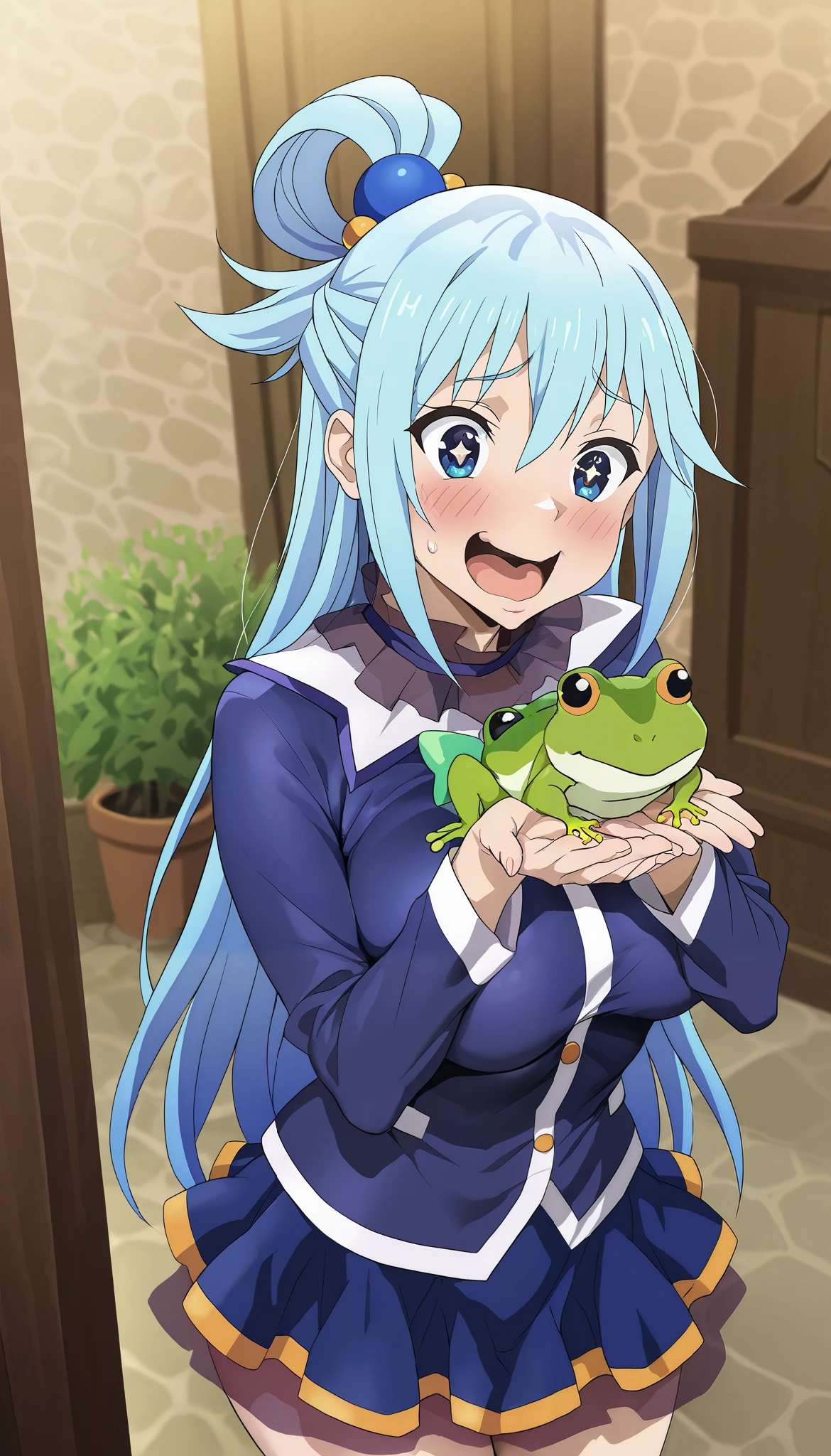 konosuba ,aqua,Silly ,blue fur,mini skirt,Giant green frog
