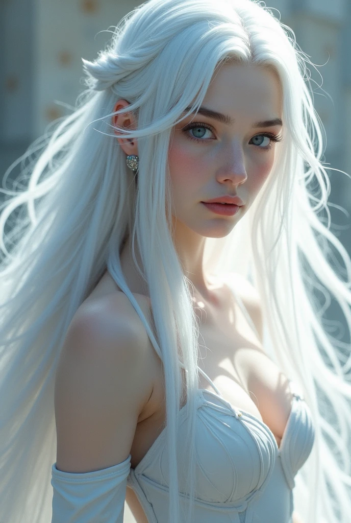 ((perfect anatomy:1.2,realistic:1.3,RAW Photography:1.3,masterpiece、highest quality、Ultra - High resolution、High resolution、Highly detailed CG、8K)),full body,1 female daemon ((beautiful detailed face and eyes:1.2,big gorgeous eyes:1.2)), white very long hair, Focus on a stunning, alluring face with captivating eyes, small breasts,slender body,small head:1.5,skinny, (oily skin,gleaming skin,pale skin,sweat:1.2), Body should be overtly sexual, with revealing attire or nudity. Emphasize a sultry, provocative expression. Skin tone should be a pale white, Succubus-like features are desired, NSFW not safe for work, show full body,