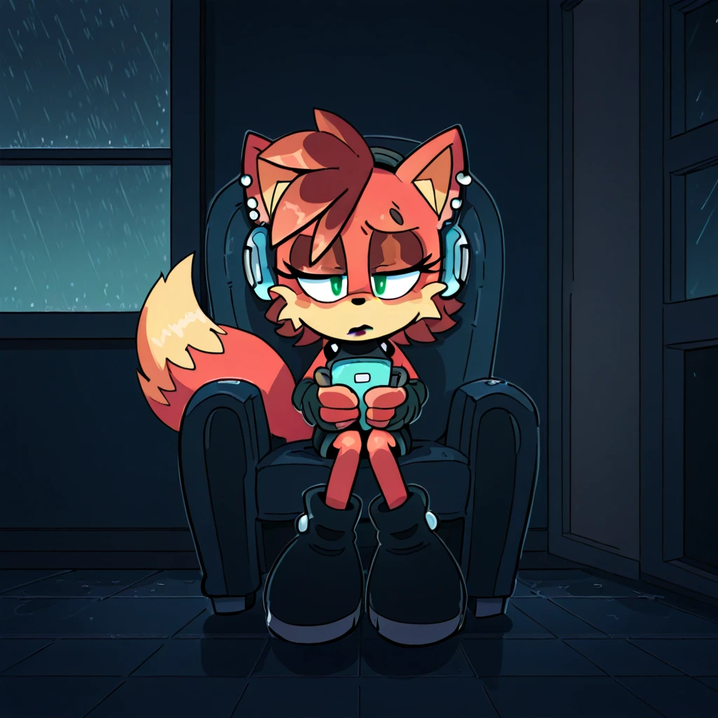 nalgon fox with slim skirt but no underwear with raised tail sitting on a counter in a cafe showing her exposed blue anus