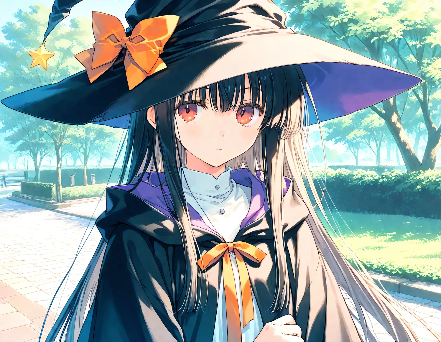 (masterpiece), (best quality), (ultra-detailed),artist:mitsumi_misato,
1girl, witch,expressionless, outdoors,