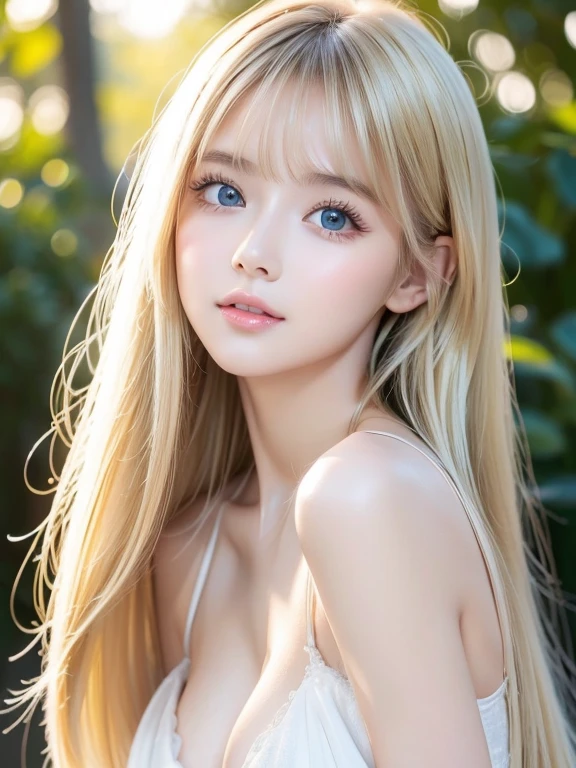 Crouched down and staring at you、Gal clothes、Flashy accessories、Bright expression、Younger, brighter, whiter skin、Best Looks、Blonde reflection、Dazzling golden platinum blonde hair、shiny bright blonde hair、Short, silky straight hair、Shiny beautiful bangs、Very long eyelashes、Big eyes、Perfect beauty、Ample breasts、Sexy big boobs， beautiful sexy cute looking pretty face、A strong wind blows my hair in front of my face、Cute and sexy eyes hidden behind long bangs、Eyes welling up with tears、Gal clothes、Sparkling eyes,Gal Makeup