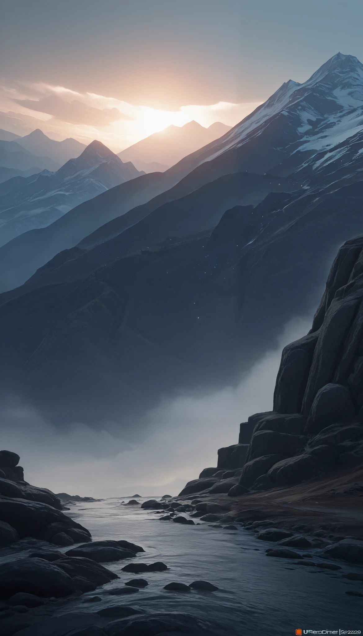  There is a mountain with a river that crosses it .,   Unreal Engine 5  ,  highly rendered unreal engine 5 , modern Unreal Engine 5 HDR , HDR Rendering in Unreal Engine 5,  4K UHD image of Unreal Engine 5 ,  rendered in Unreal Engine 5 quality, Unreal Engine 5 renderizado, Unreal Engine 5 renderizado, Rendered in CryEngine,  unreal engine 5 rendered 8k 