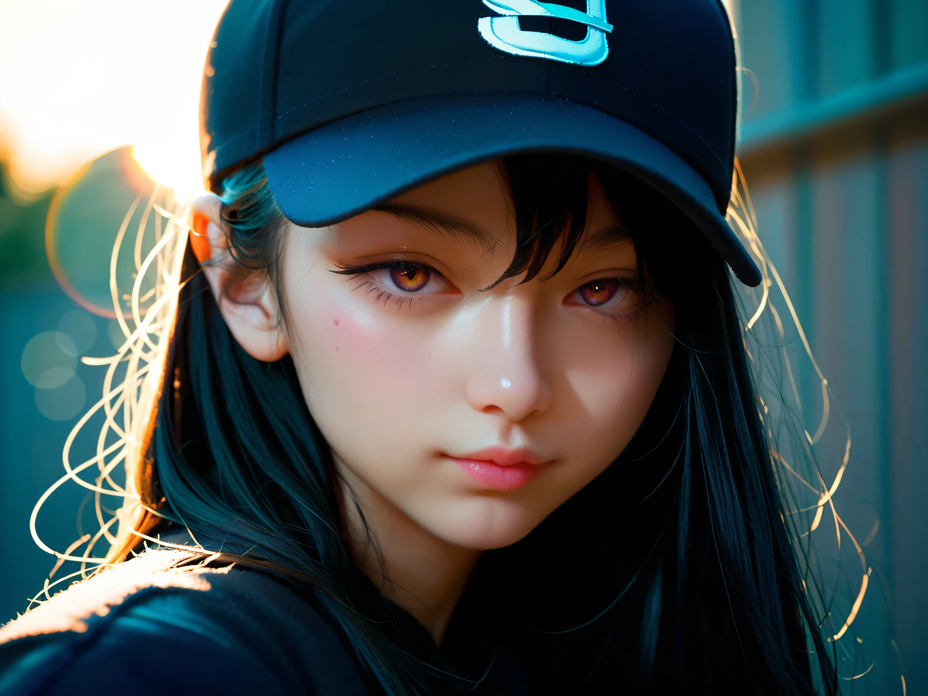 1 girl, Madoka, long hair, black hair, black cap , 8k, by Nomi, super detailed, 70mm lens ,