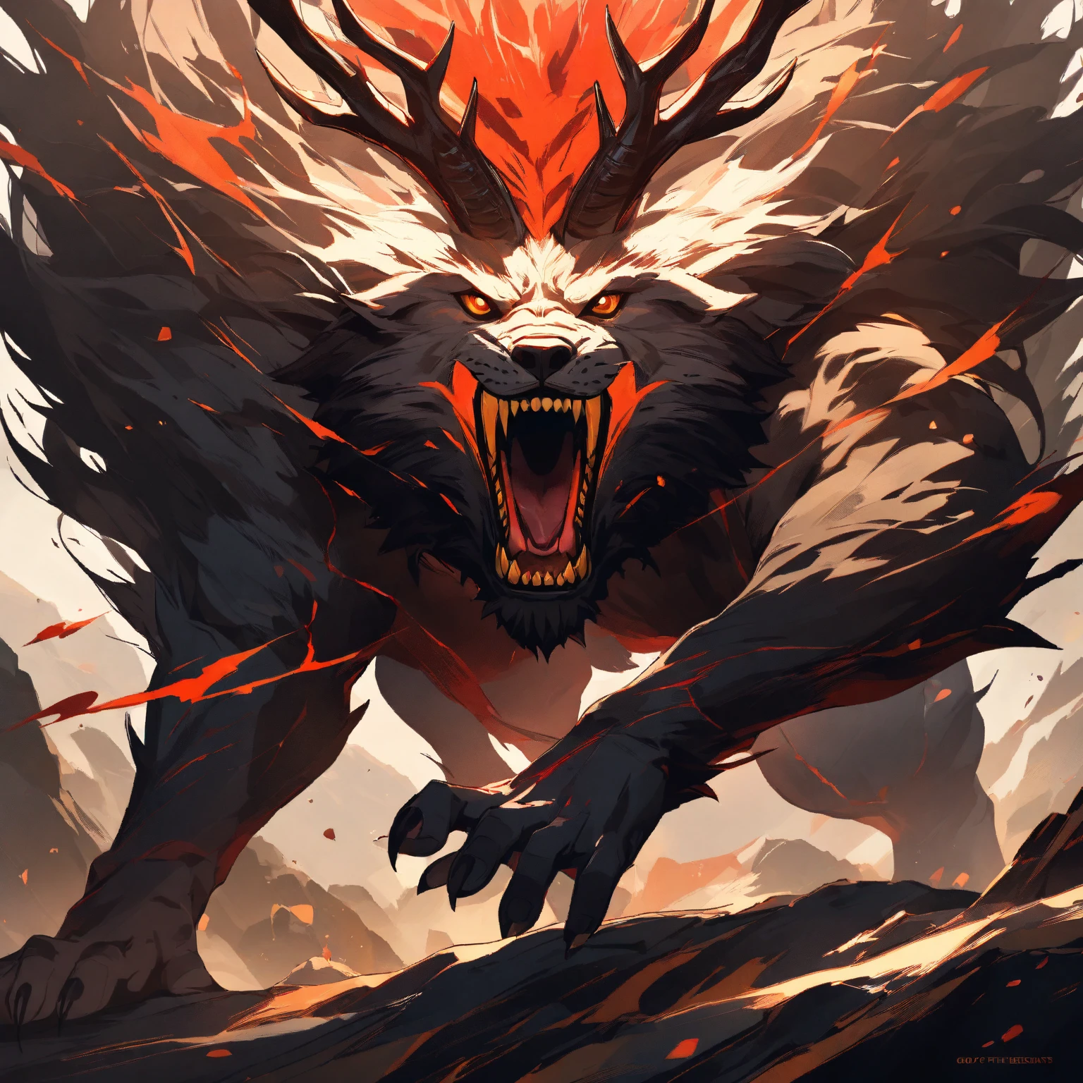 A majestic fire-type Pokémon with the appearance of a bull is located in the middle of a coliseum. His fur glows a bright red as he prepares to use his fire breath attack. ((HD)) ((4K)) ((symmetrical)) ((intimidating and serious look)) ((legendary)) ((Defender)) ((looking at the viewer)) ((normal size)) ((large and sharp horns)) ((detailed horns)) ((zoom face)) ((muscular) ((bull face)) ((detailed background)) ((full horn))