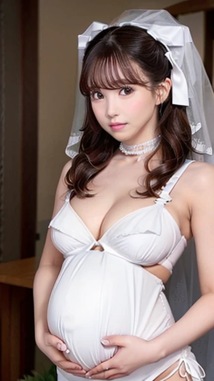 slouch、Wedding dress、Chest、Big Breasts、Leg spread、Blonde、first round、Pregnant women