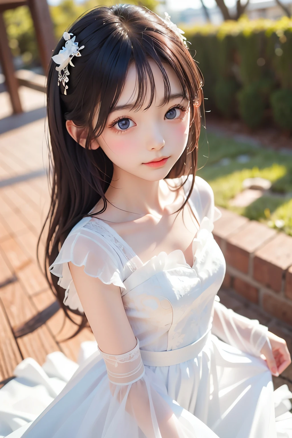 (8K、Raw photography、Photorealsitic:1.25)、(lipgloss、Eye lashes、、1little girl、Glossy finish、Glossy skin、top-quality、超A high resolution、depth of fields、chromatic abberation、Caustics、Wide light、Natural Shadow)、look with serenity and goddess-like bliss to the spectators、