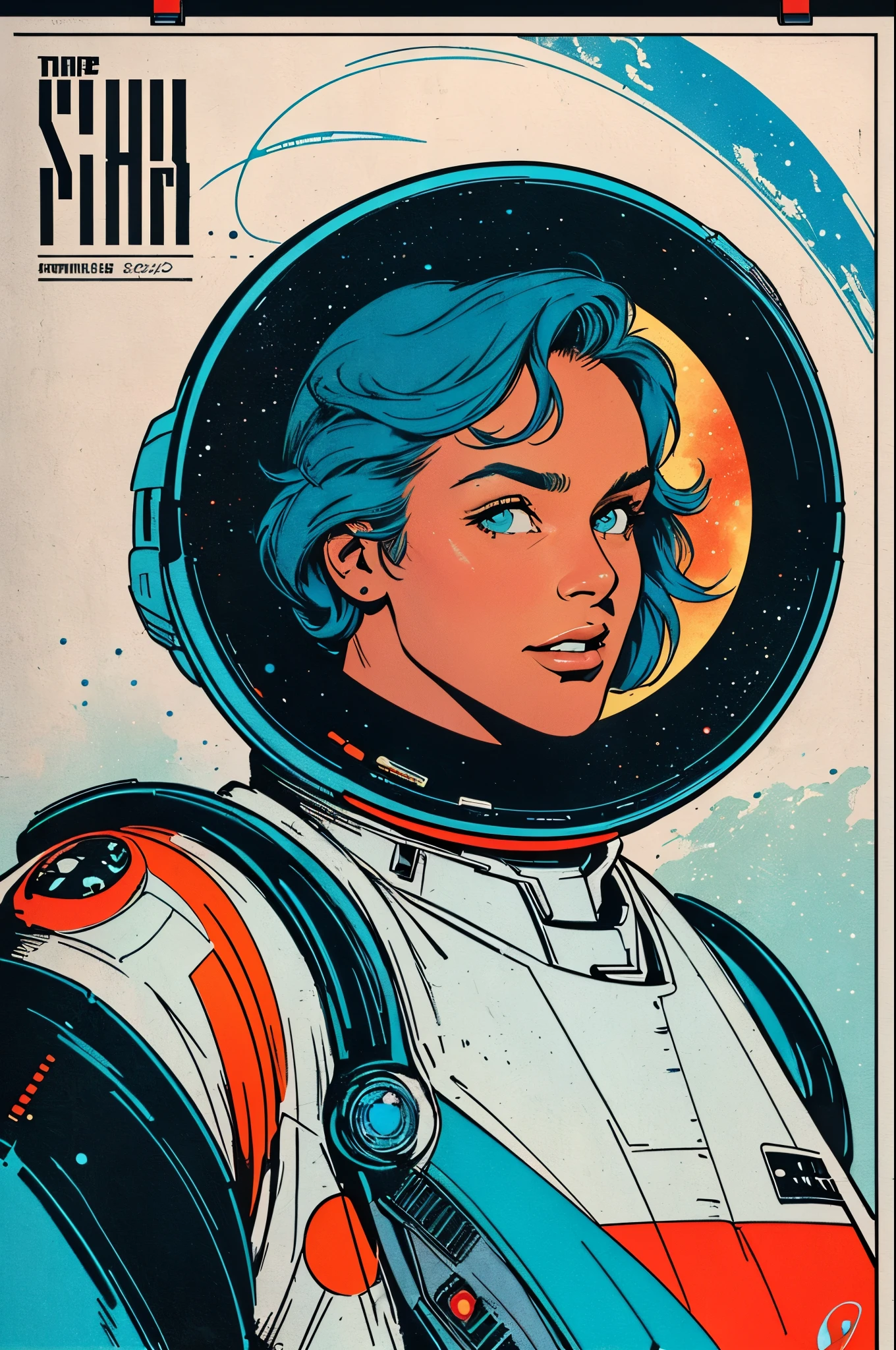 (((masterpiece,best quality))),32K Wallpaper,((( very detailed poster))),retro vintage,sci-fi,(((space thriller cinematic movie poster))),(((Bauhaus))),(((mid-century modern))),(((ultimate galaxy))),(solo1girl :1.2)